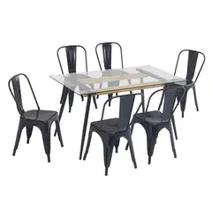 JUST HOME COLLECTION - Juego de Comedor Mykonos 6 Sillas Mesa Rectangular 80x76x140 cm Transparente