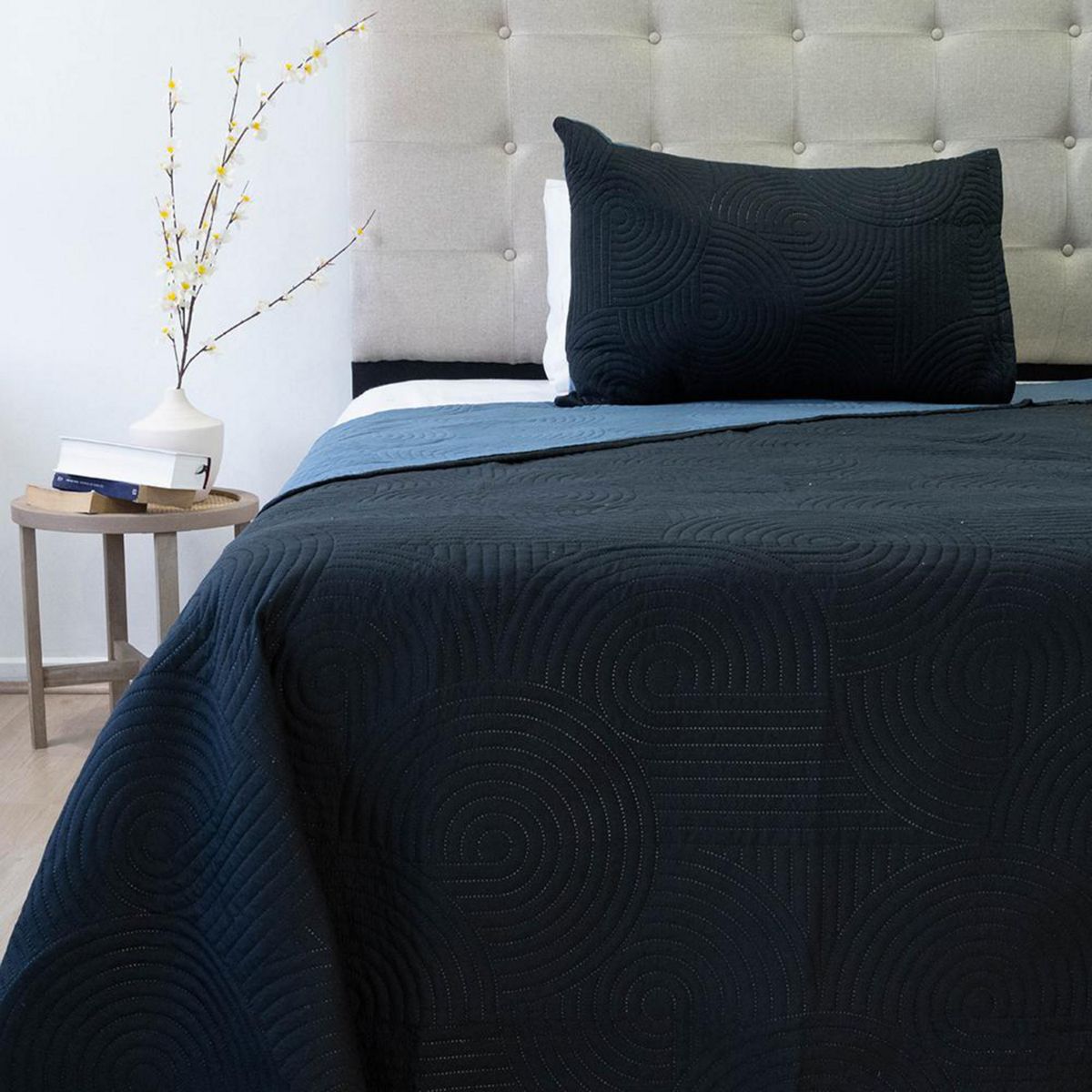 DORAL - Quilt 1.5 plazas BICOLOR NEGRO-AZUL 