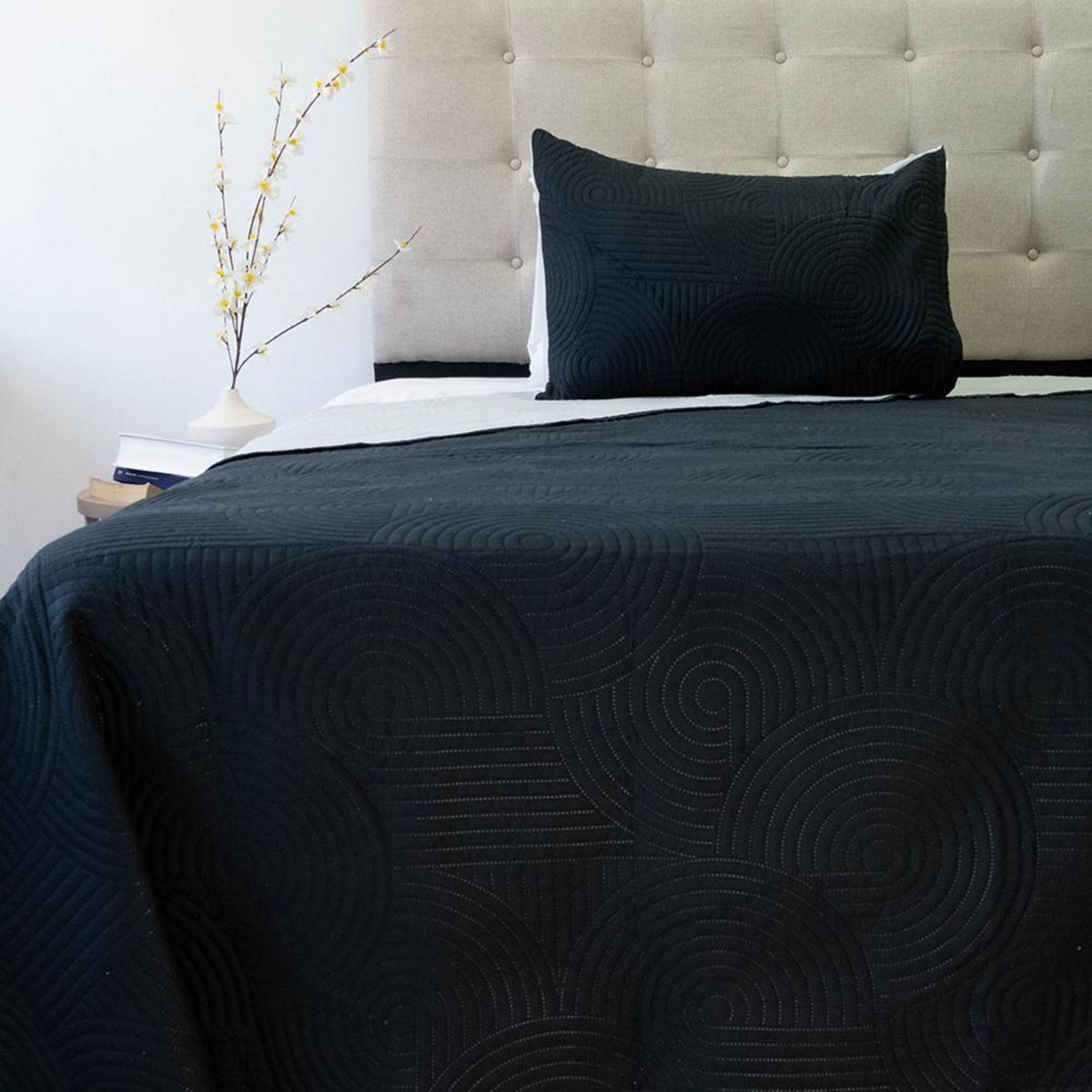 DORAL - Quilt 1.5 plazas BICOLOR NEGRO- GRIS 