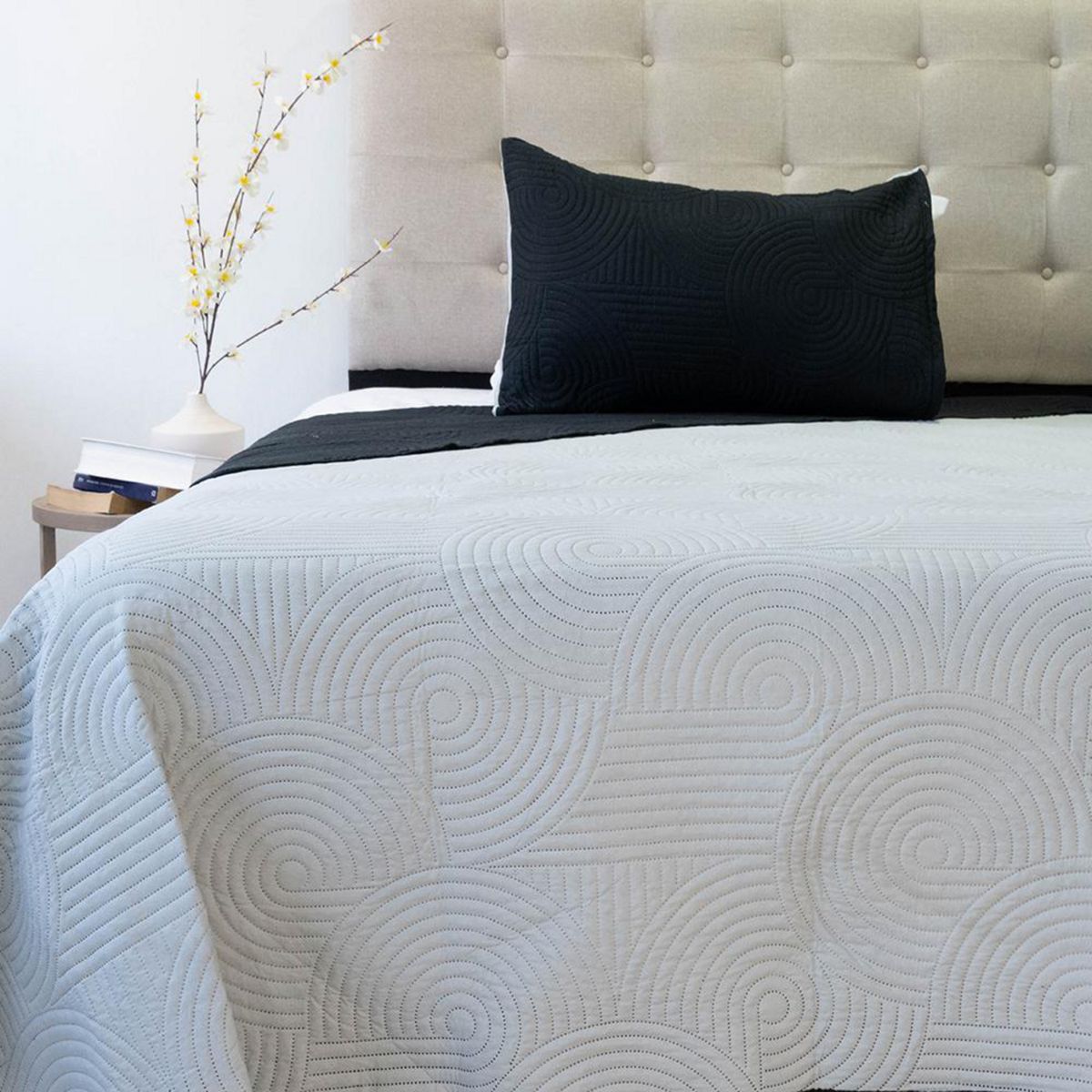 DORAL - Quilt 1.5 plazas BICOLOR NEGRO- GRIS 