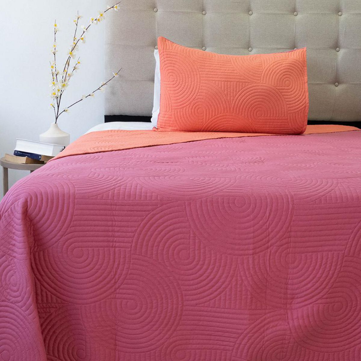 DORAL - Quilt 1.5 plazas BICOLOR SALMON-ROSA 
