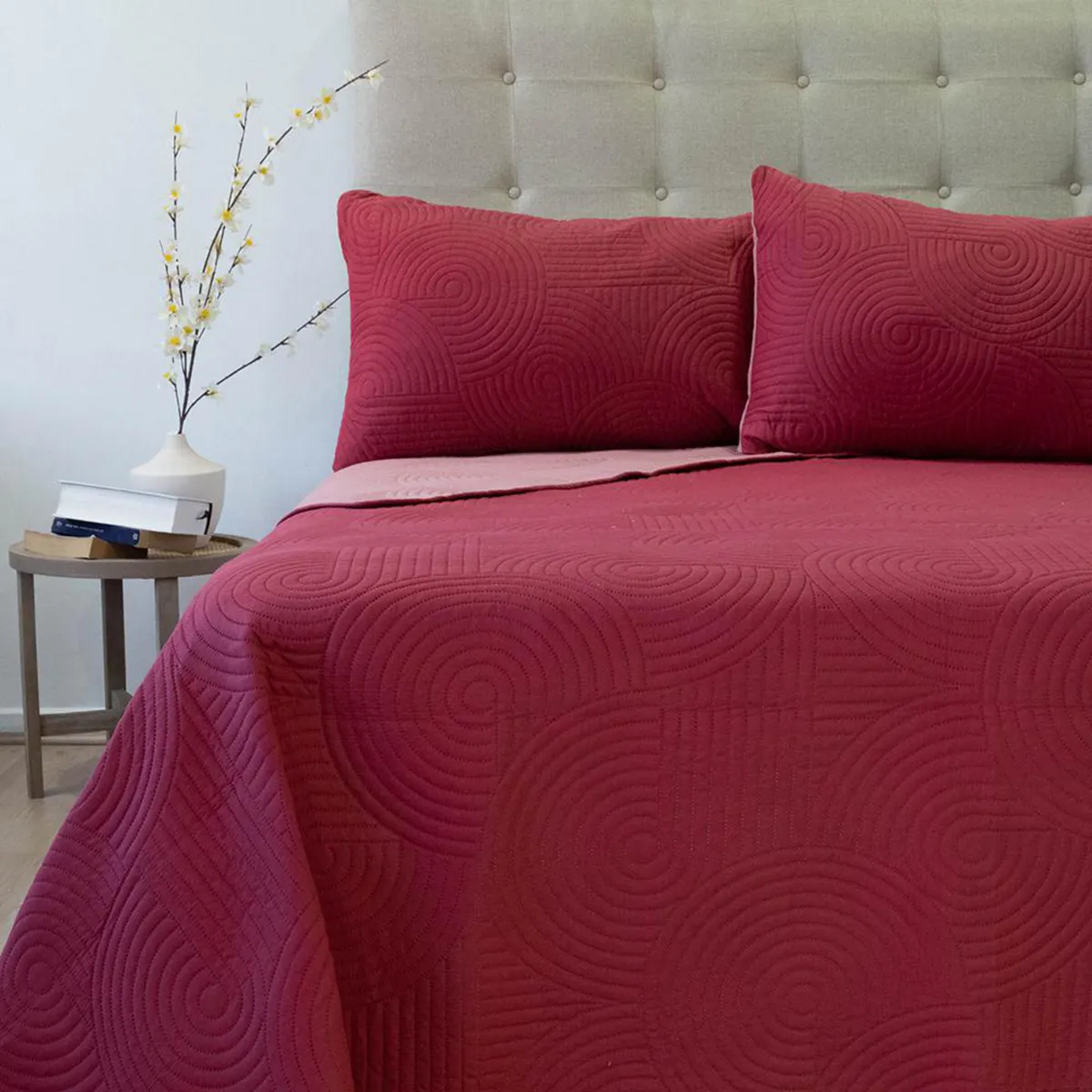 DORAL - Quilt 2 plazas BICOLOR CEREZA-ROSA 