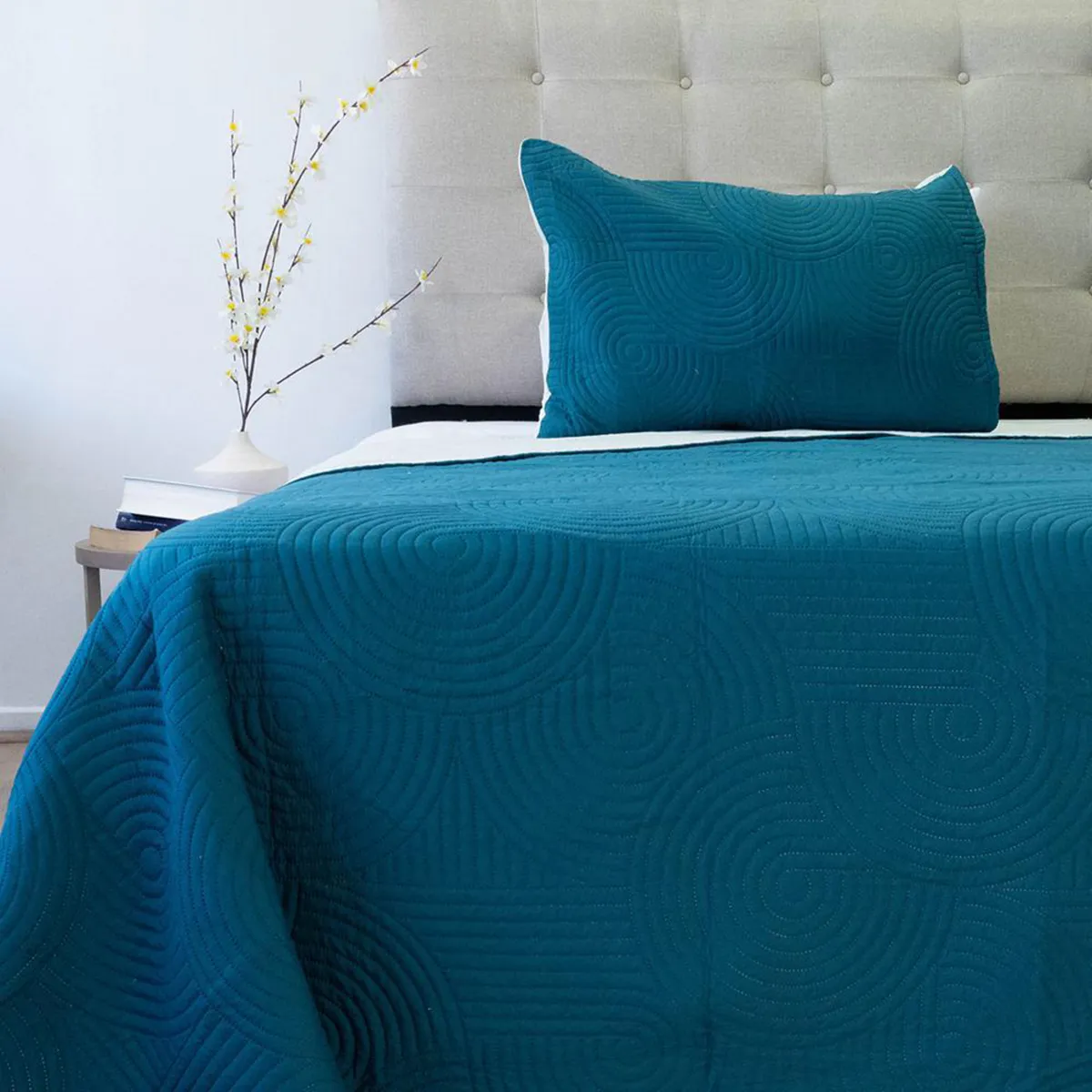 DORAL - Quilt 1.5 plazas BICOLOR PETROLEO-VERDE 