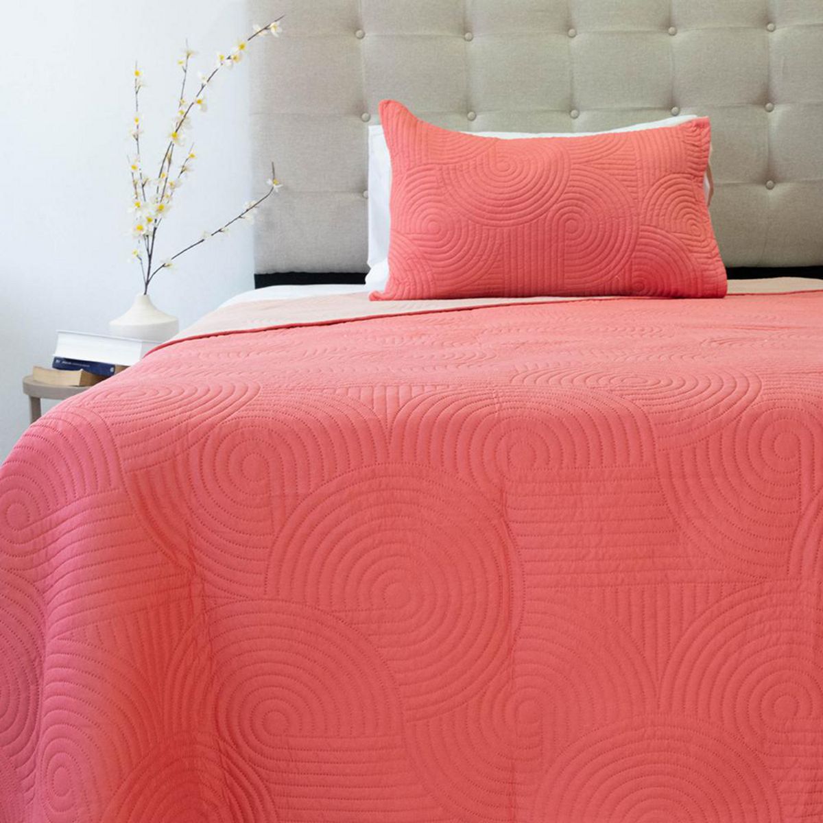 DORAL - Quilt 1.5 plazas BICOLOR CORAL-ROSA 
