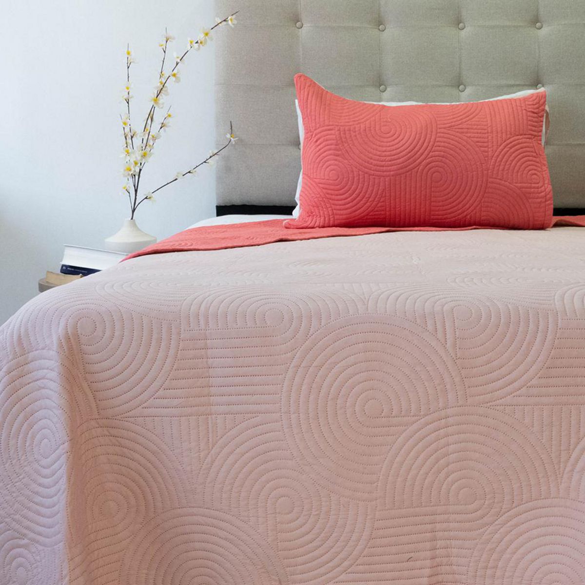 DORAL - Quilt 1.5 plazas BICOLOR CORAL-ROSA 