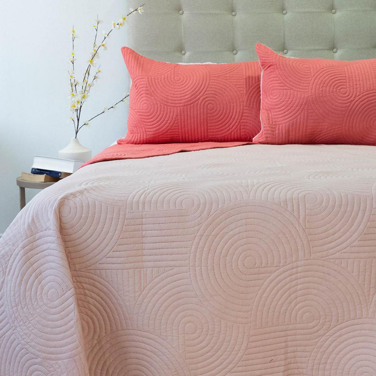 DORAL - Quilt 2 plazas BICOLOR CORAL-ROSA 