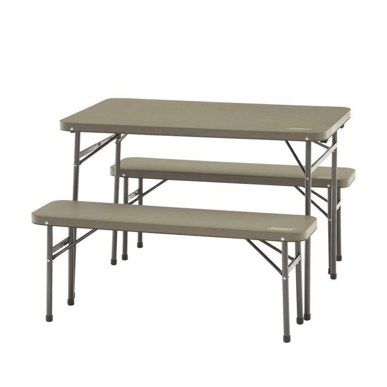 Set de Mesa y Bancos Plegables Rectangular Acero 61x70.5x102 cm Beige