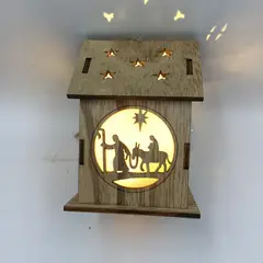PRONOBEL - Adorno Con Luz Madera Pesebre