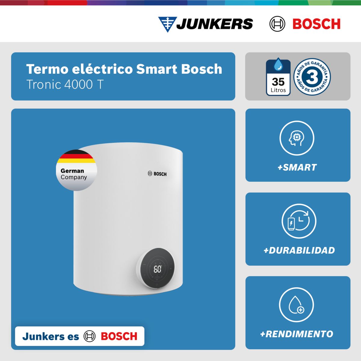 BOSCH - Termo Eléctrico 35 Litros 1500 W de Muro