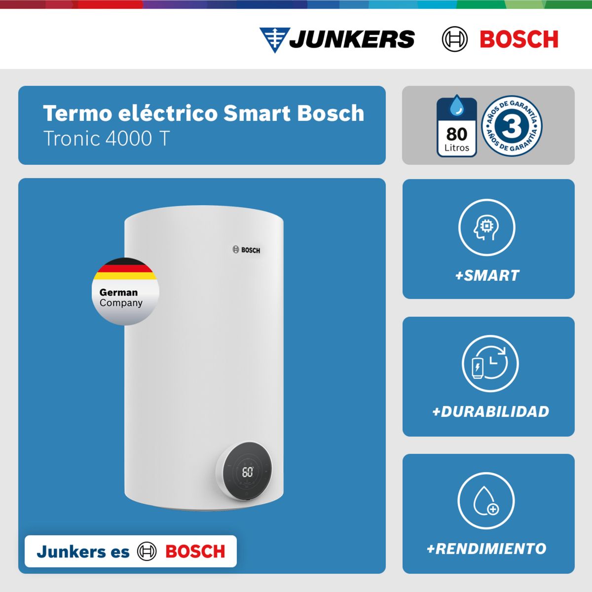 BOSCH - Termo eléctrico Eléctrica 80 Litros 1500 W de Muro