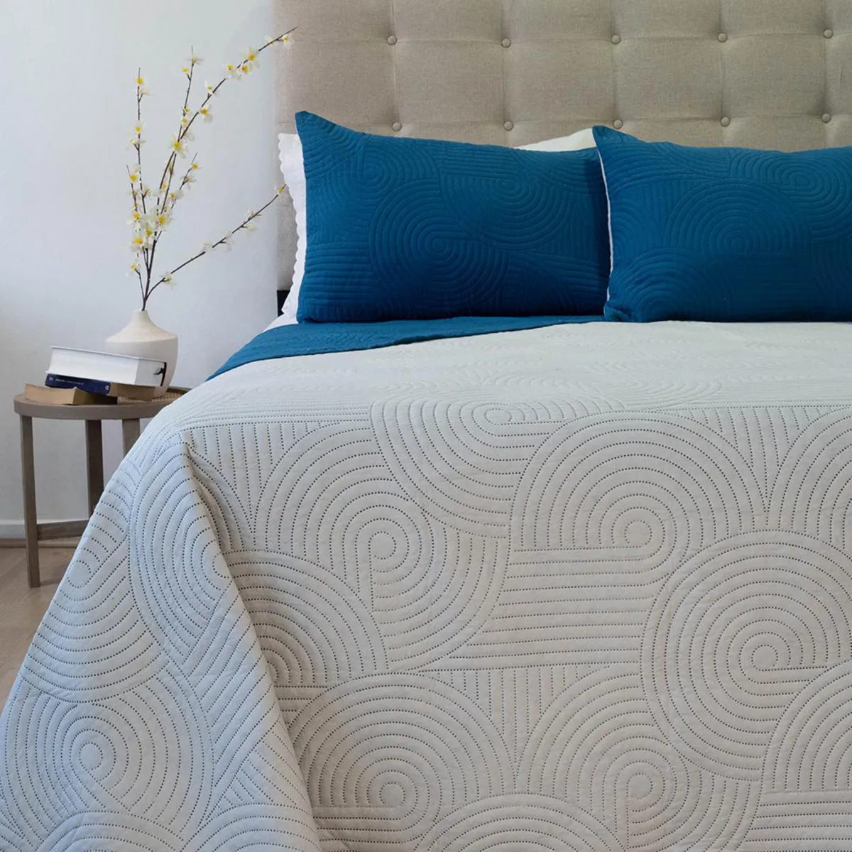 DORAL - Quilt 2 plazas BICOLOR AZUL-BEIGE 