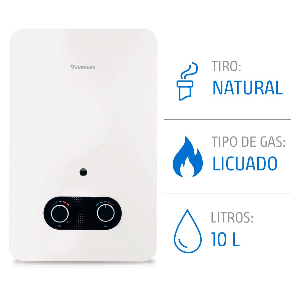 JUNKERS - Calefón Gas Licuado 10 Litros Tiro Natural Ionizado