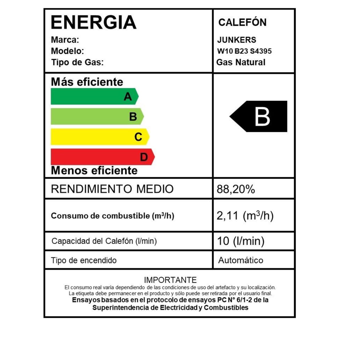 JUNKERS - Calefón Gas Natural 10 Litros Tiro Natural Ionizado