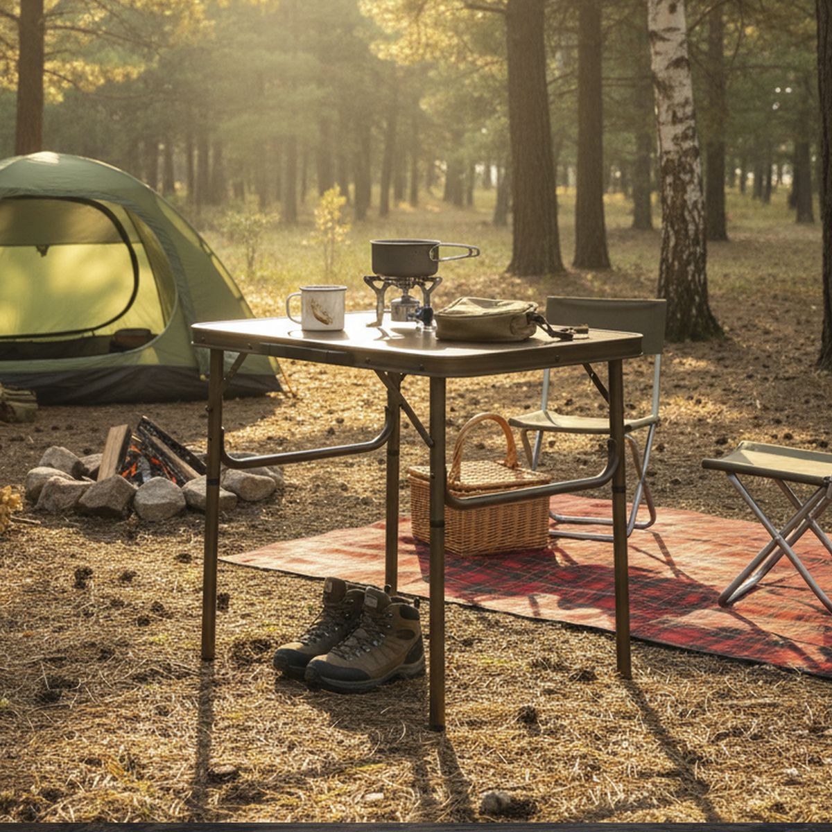 DOITE - Mesa Plegable Rectangular Aluminio 45x59.5x60 cm Café