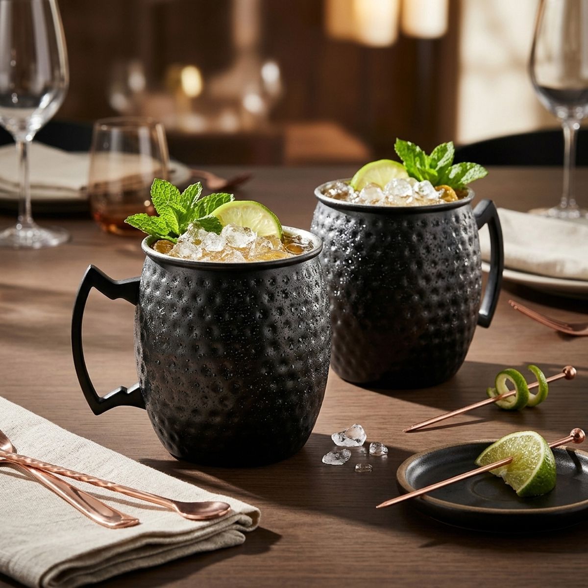 JUST HOME COLLECTION - Set de 2 Tazas Moscow Mule Acero Inoxidable Negras