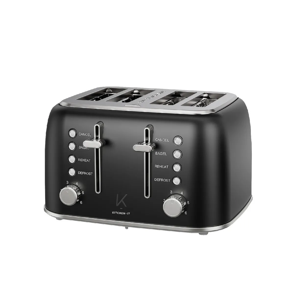 KITCHEN IT - Tostador Eléctrico 4 Rebanadas Negro Vienna