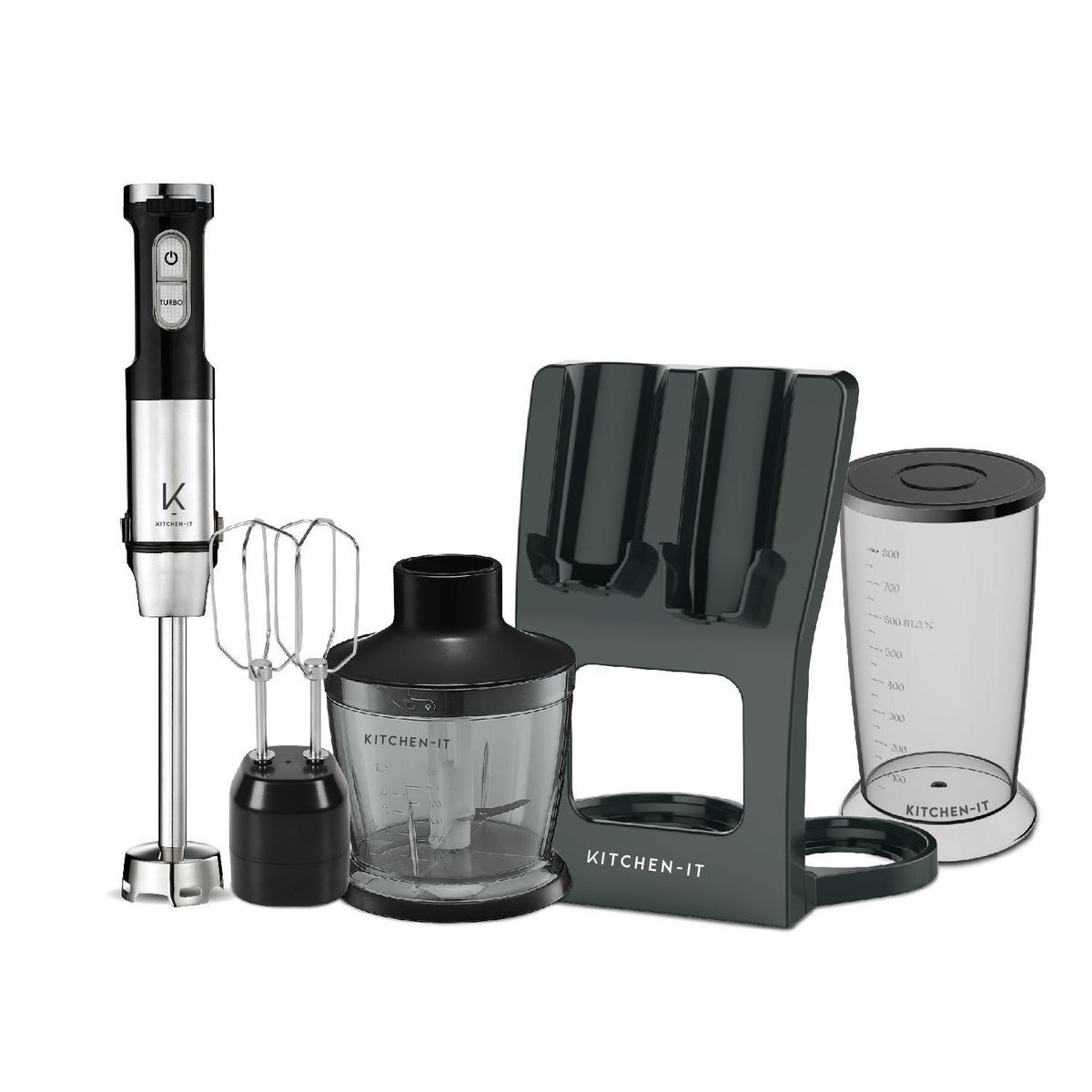 KITCHEN IT - Minipimer 5 en 1 0.8 Litros Negro PRO