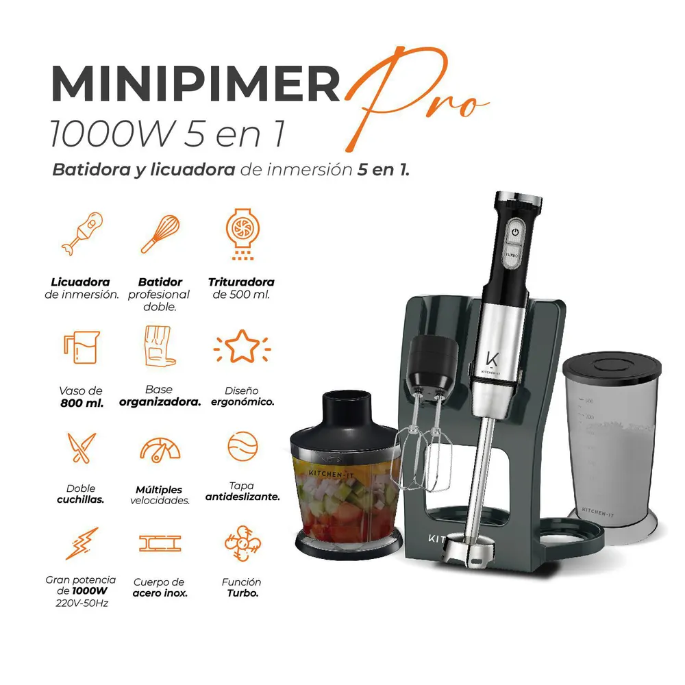 Kitchen-It Minipimer Pro 5 en 1 Negro, foto 5