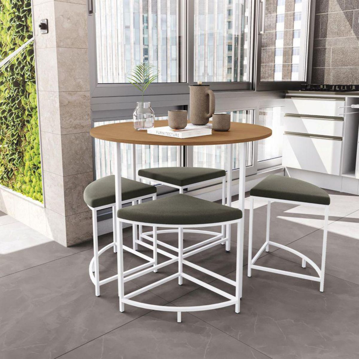 ROCA - Juego de comedor Compacto 4 Sillas Mesa Redonda 90 cm x 76, 5 cm x 90 cm Canela