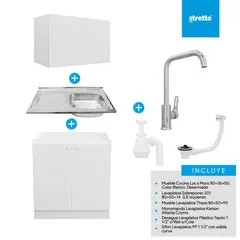 MOSAICO - Pack mueble de cocina 1 Cubeta(s) Izquierdo 80x90x50 cm Blanco