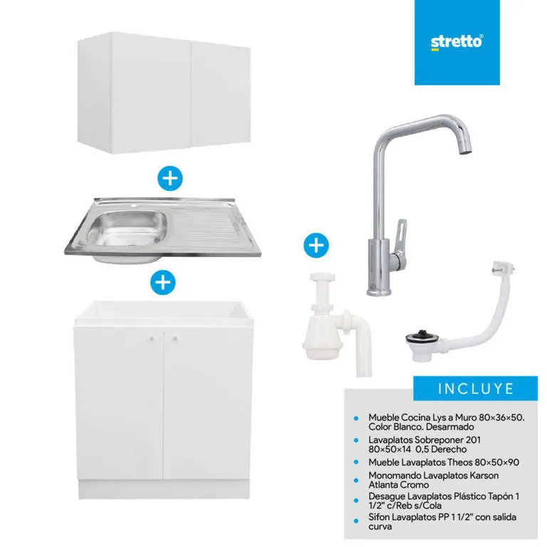 Pack mueble de cocina 1 Cubeta(s) Derecho 80x90x50 cm Blanco