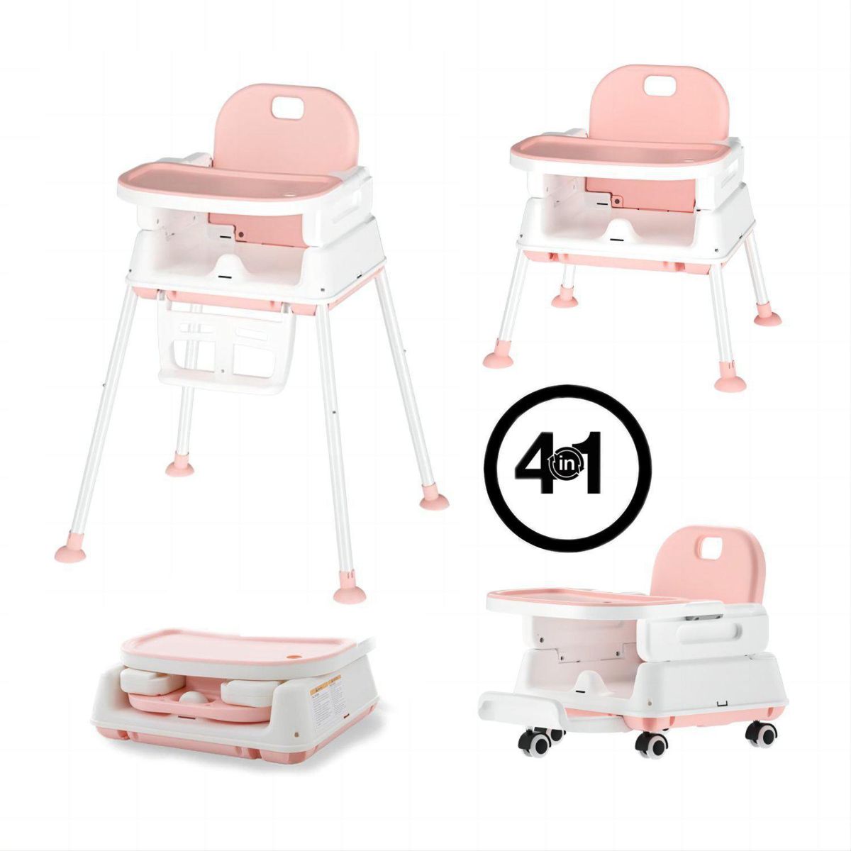 KIDSCOOL - Silla de comer Florencia rosado 4 funciones