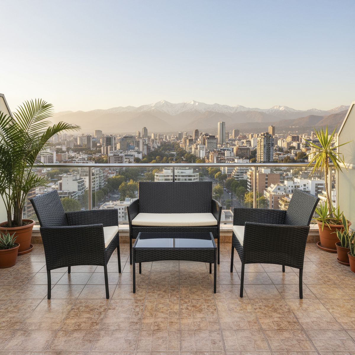 DI PORETTI - Juego de Living de Terraza Biombino 4 Personas Negro