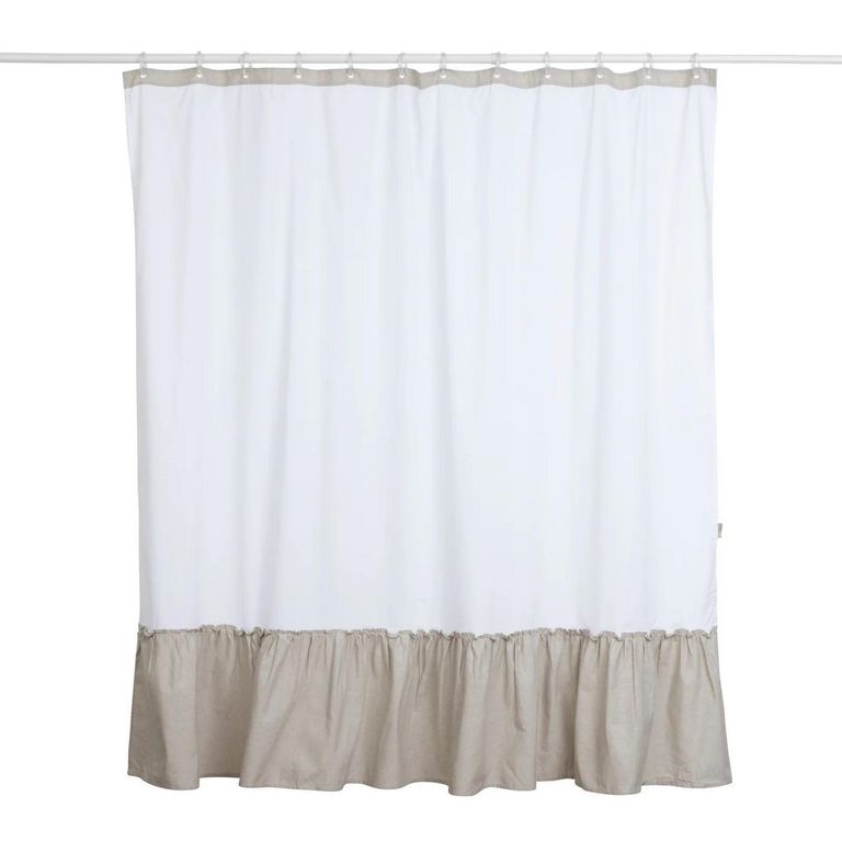 Cortina De baño 180x180 cm Blanco y tostado