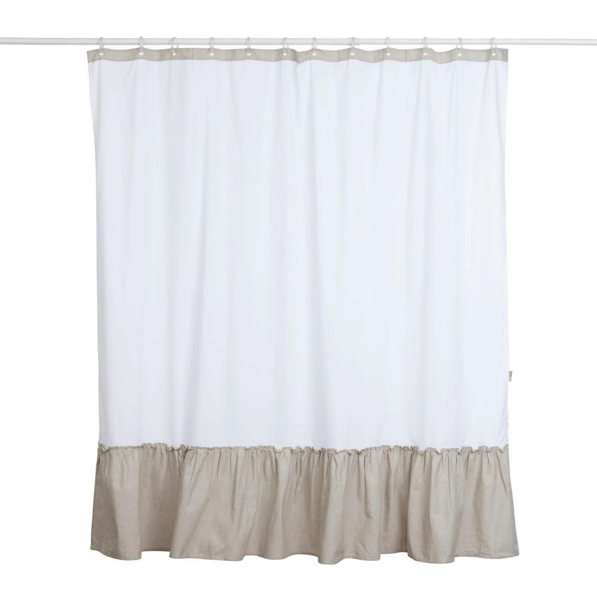 LAROSETT - Cortina De baño 180x180 cm Blanco y tostado