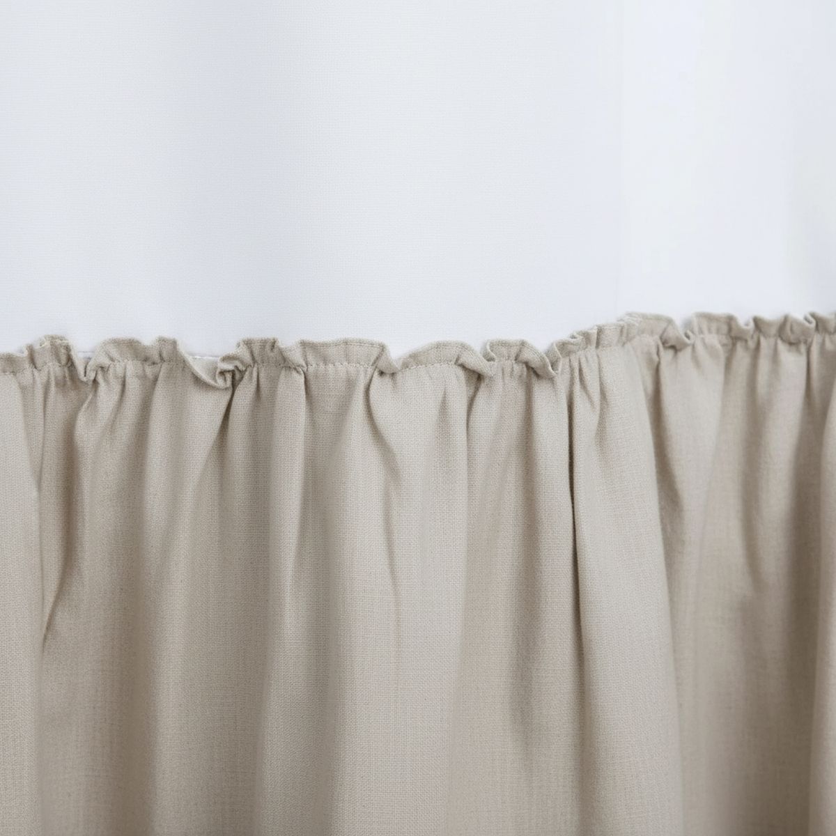 LAROSETT - Cortina De baño 180x180 cm Blanco y tostado