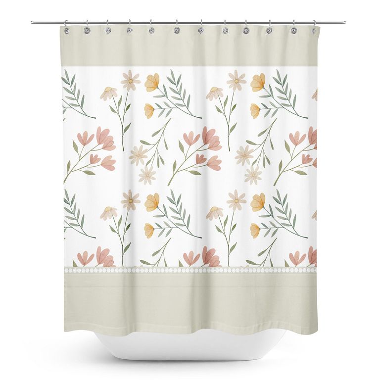 Cortina De baño 180x180 cm Blanco y beige