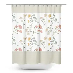 LAROSETT - Cortina De baño 180x180 cm Blanco y beige