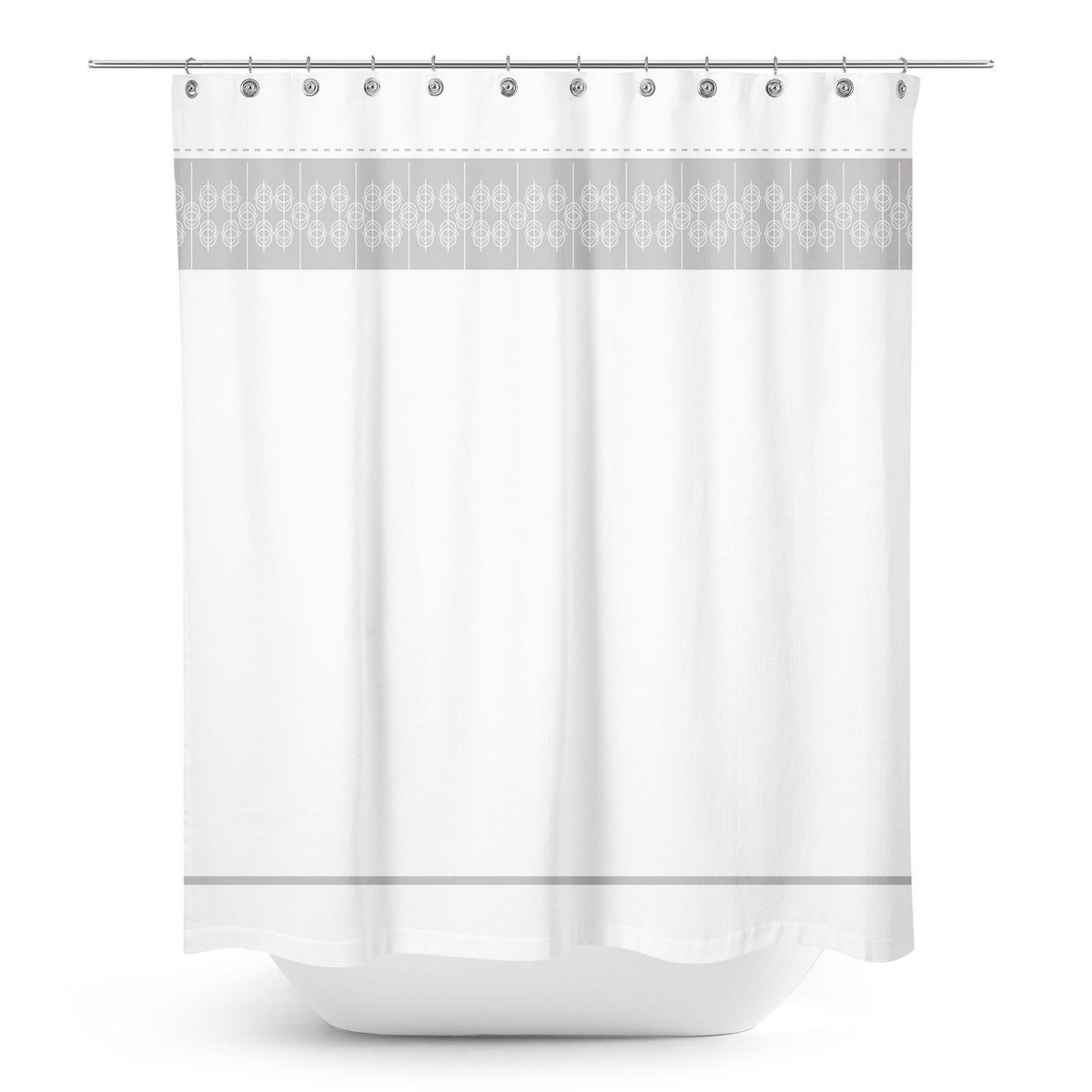 LAROSETT - Cortina De baño 180x180 cm Blanco y gris
