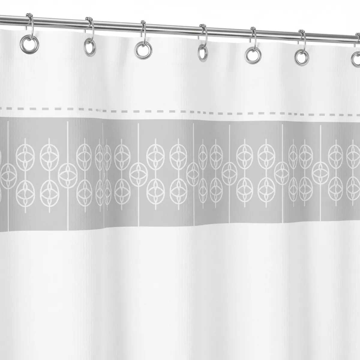 LAROSETT - Cortina De baño 180x180 cm Blanco y gris
