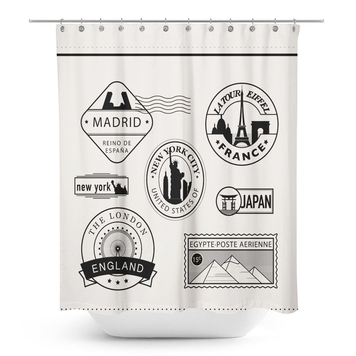 LAROSETT - Cortina De baño 180x180 cm Crudo y negro