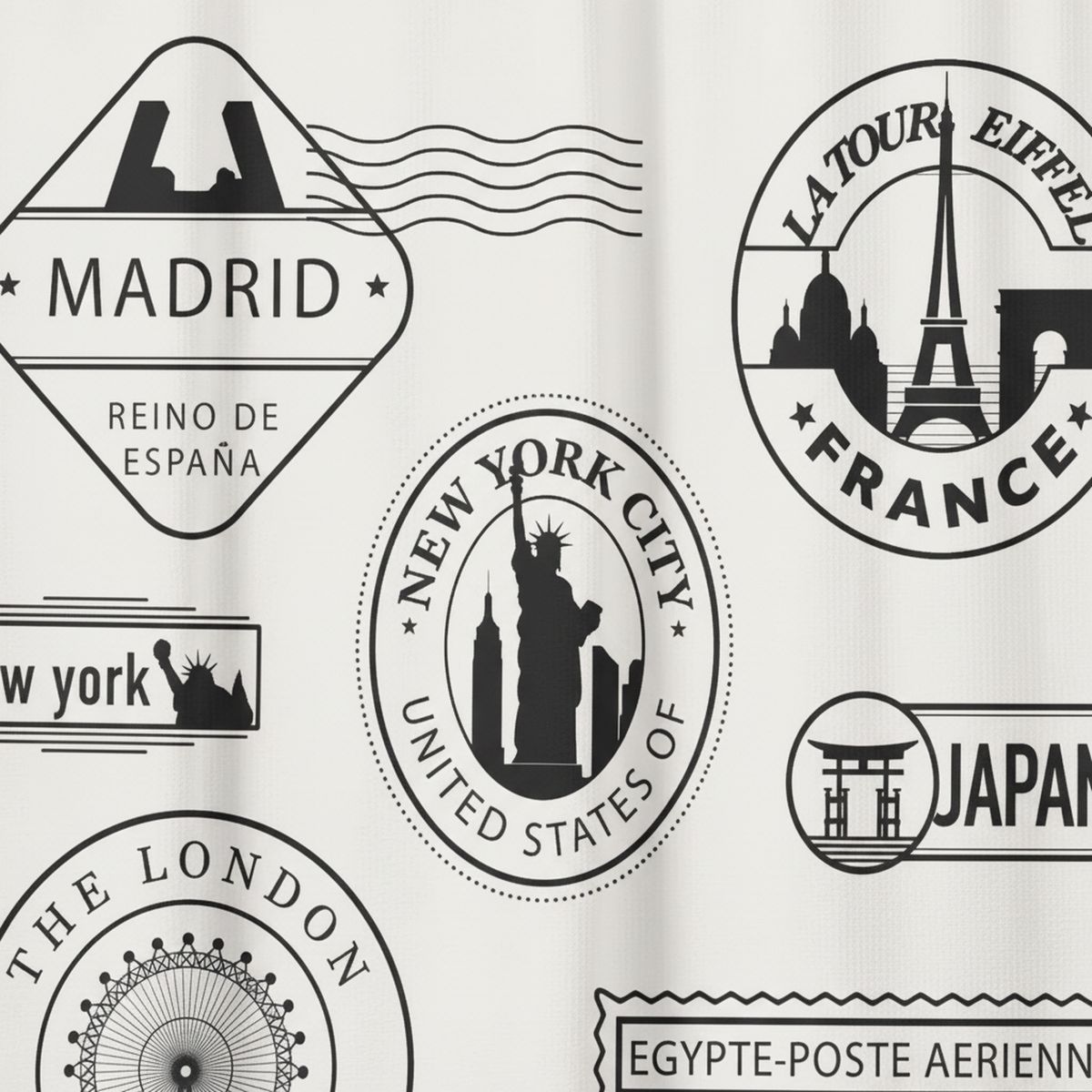 LAROSETT - Cortina De baño 180x180 cm Crudo y negro