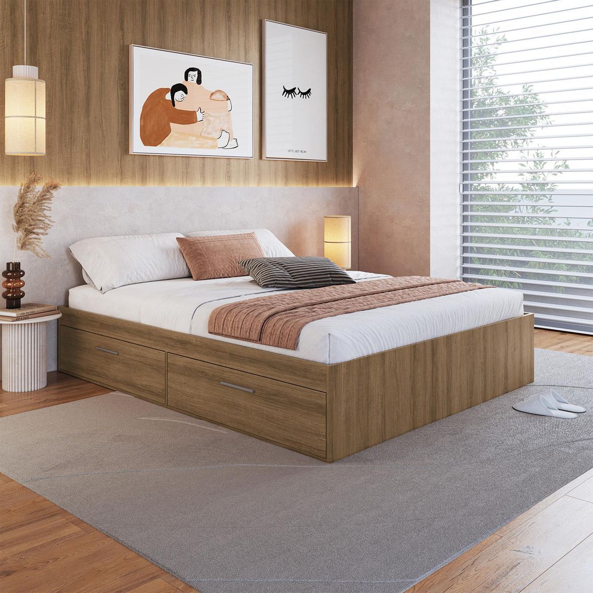 HOGA - Cama 2 plazas Europea Tokio Miel