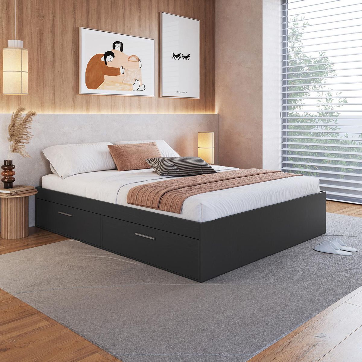HOGA - Cama 2 plazas Europea Tokio Gris