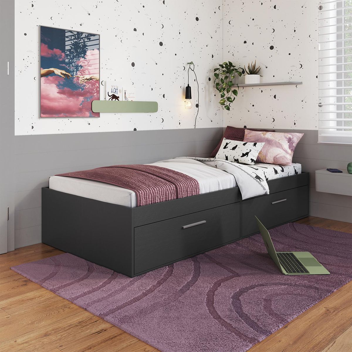 HOGA - Cama 1.5 plazas Europea Tokio Gris