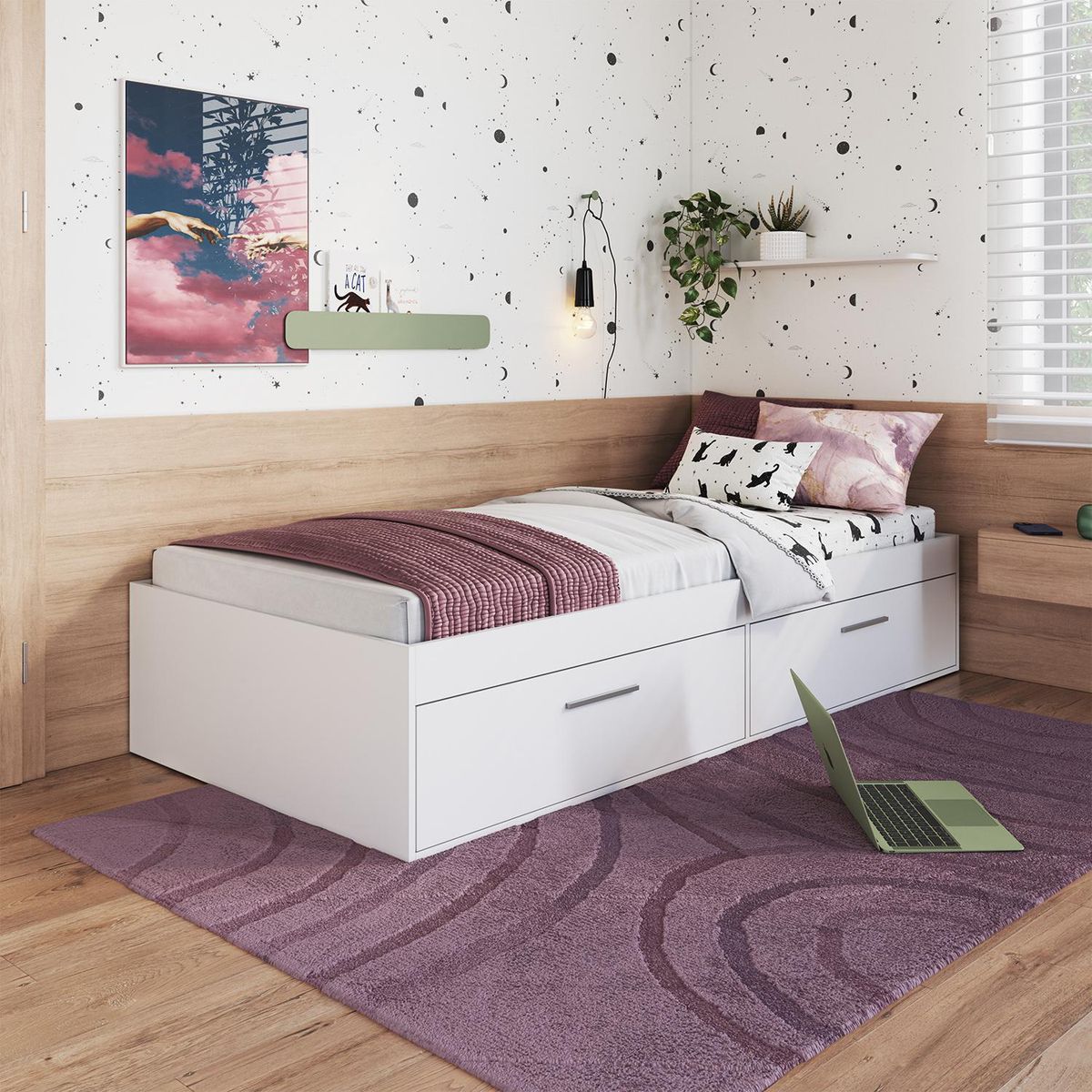 HOGA - Cama 1.5 plazas Europea Tokio Blanco