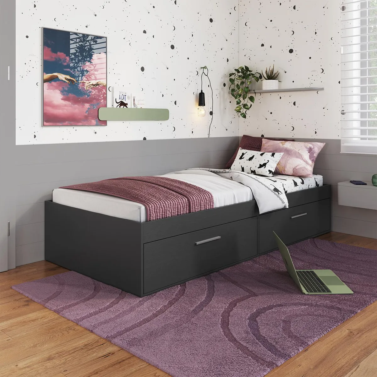 HOGA - Cama 1 plaza Europea Tokio Gris
