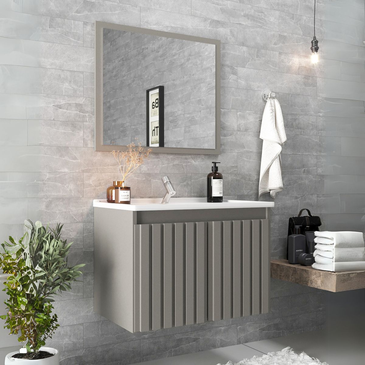 HOME MOBILI - Mueble Kit vanitorio Bahamas Gris 60x93x37 cm