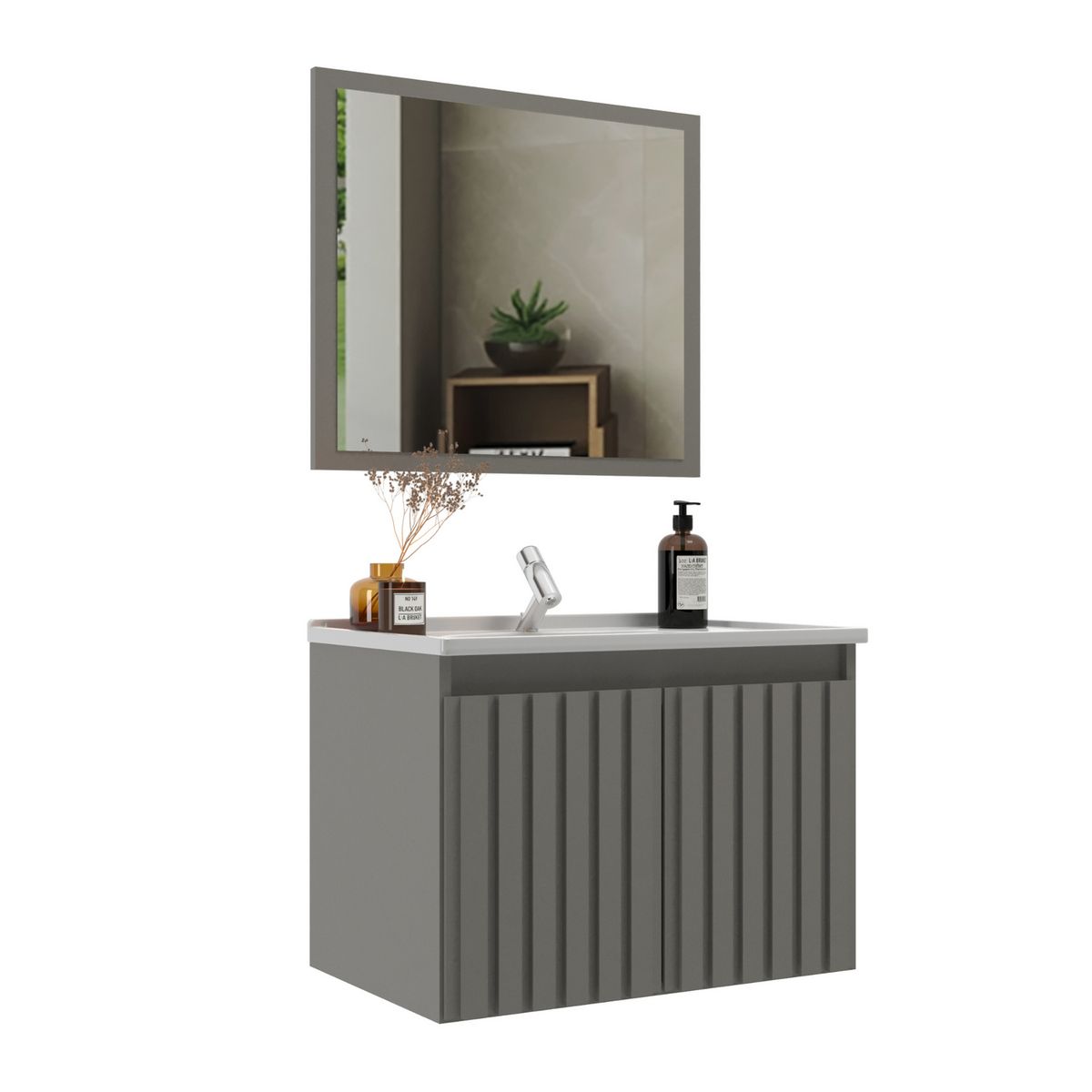 HOME MOBILI - Mueble Kit vanitorio Bahamas Gris 60x93x37 cm