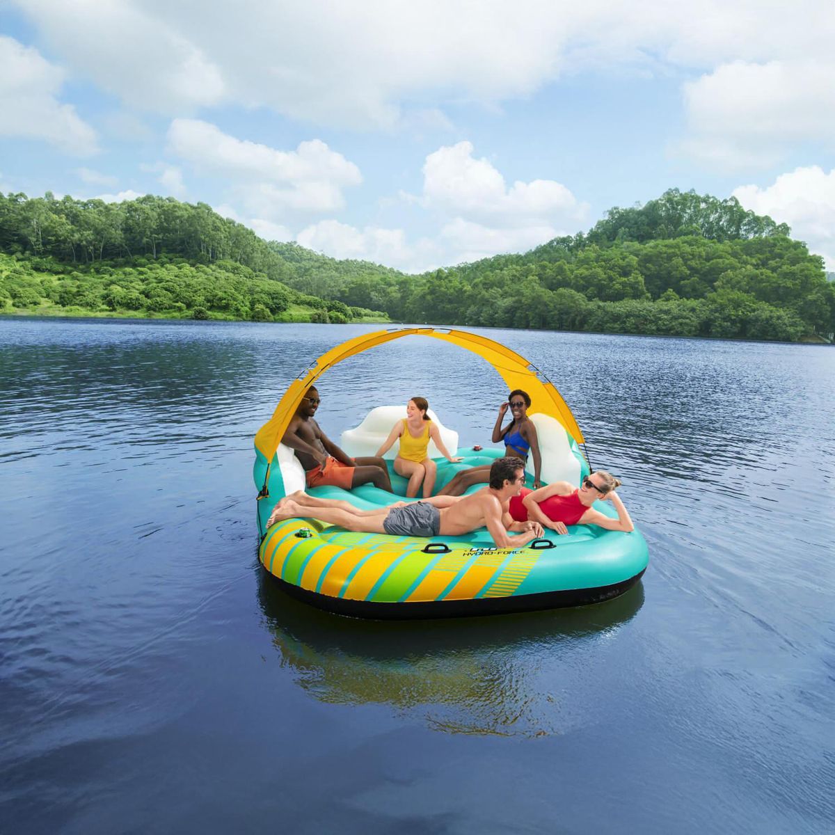 BESTWAY - Flotador Isla Celeste con techo Amarillo 265x83x291 cm
