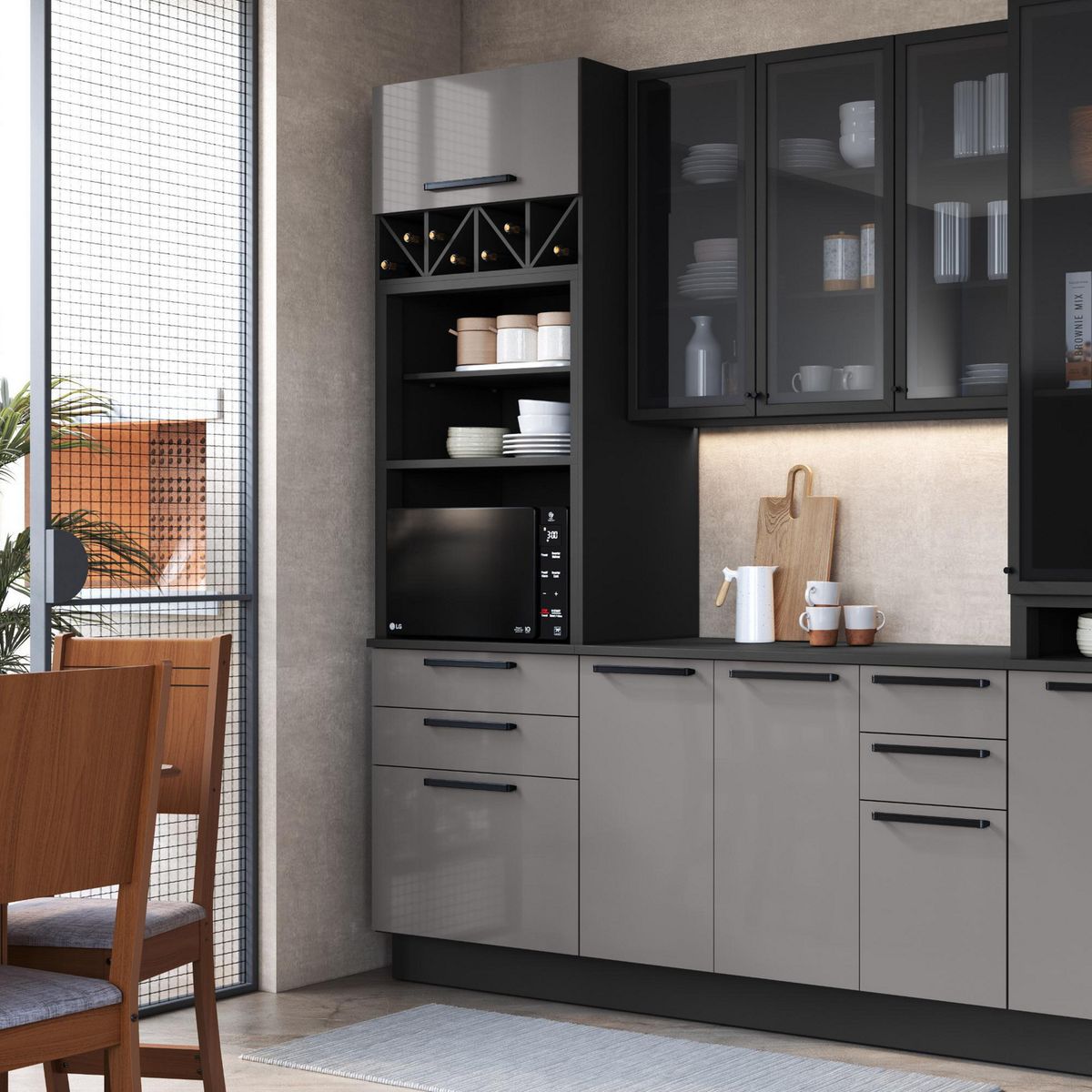 HOME MOBILI - Mueble de cocina modulado Titane 2 puertas 2 cajones color gris