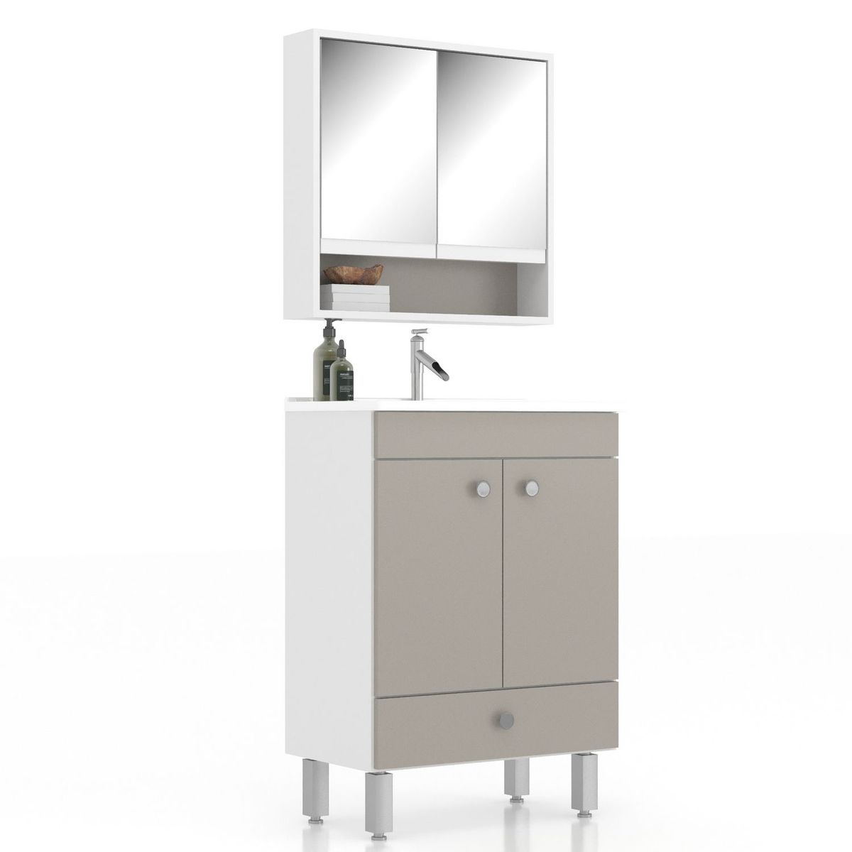 HOME MOBILI - Mueble Kit vanitorio City Blanco - gris 60x145x33 cm