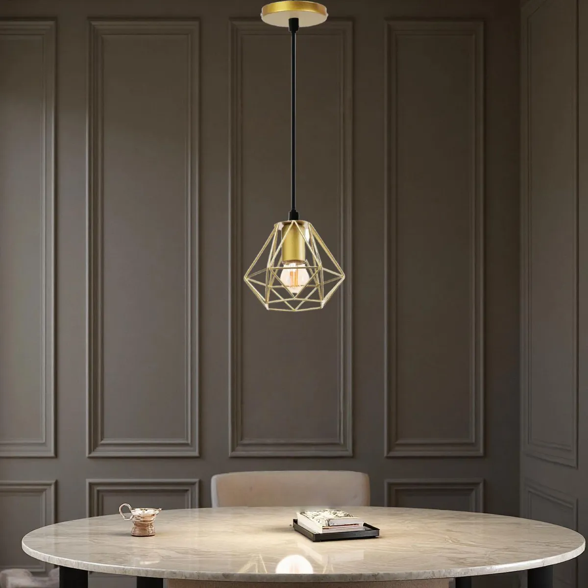 MOOD - Lámpara Geométrica con Ampolleta Metal Beige