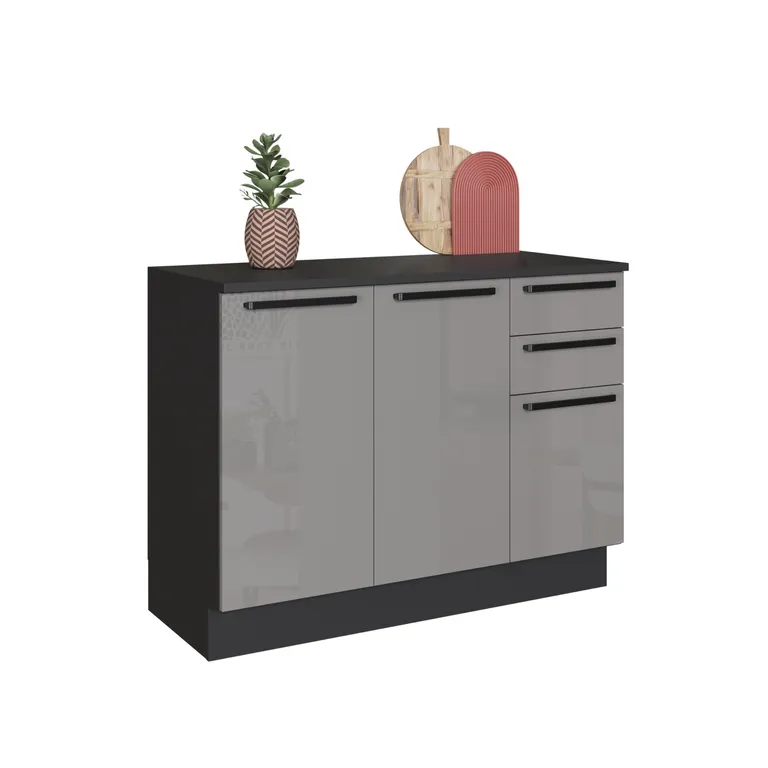 Mueble de cocina modulado base 120 cm Titane 2P 3C color gris