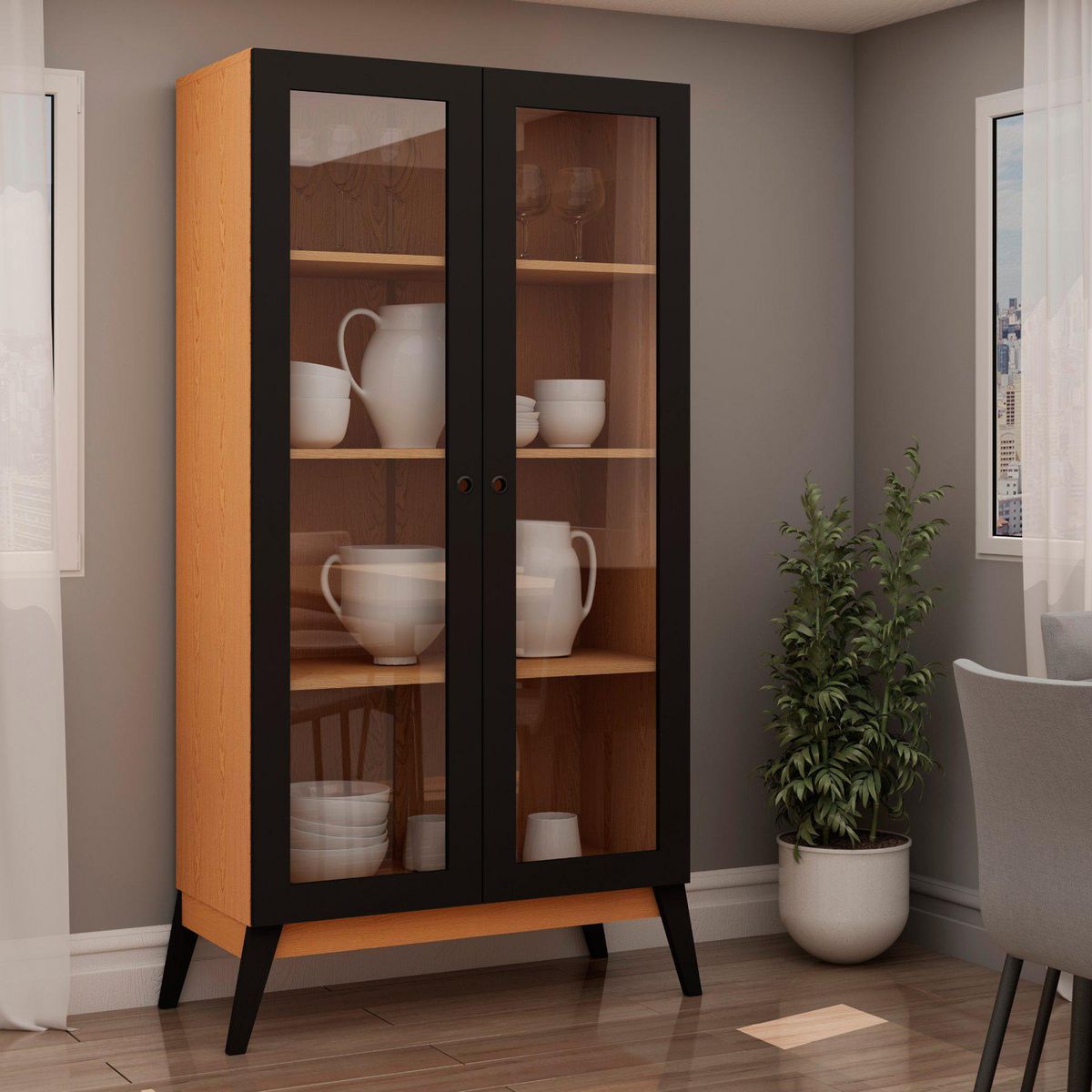 BE DESIGN - Vitrina 2 puertas Jamaica caramelo negro