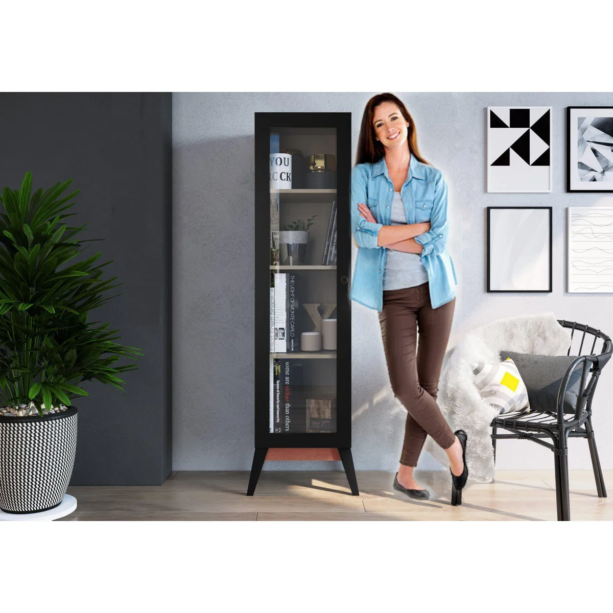 BE DESIGN - Vitrina Malta 1 puerta caramelo negro